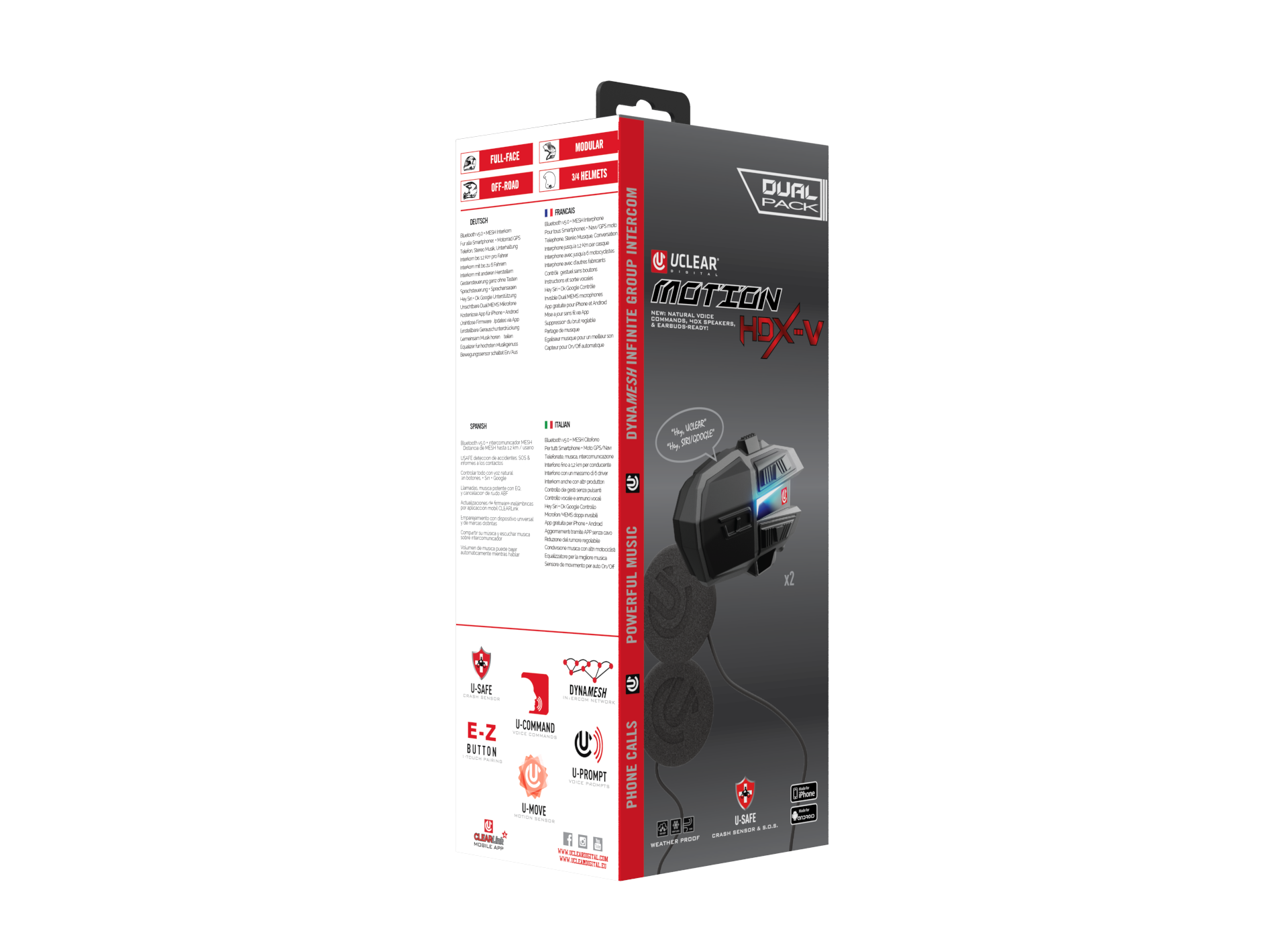 UCLEAR Motion HDX-V Dual Kit Helmet Audio System with Crash Detection and Long Battery Life