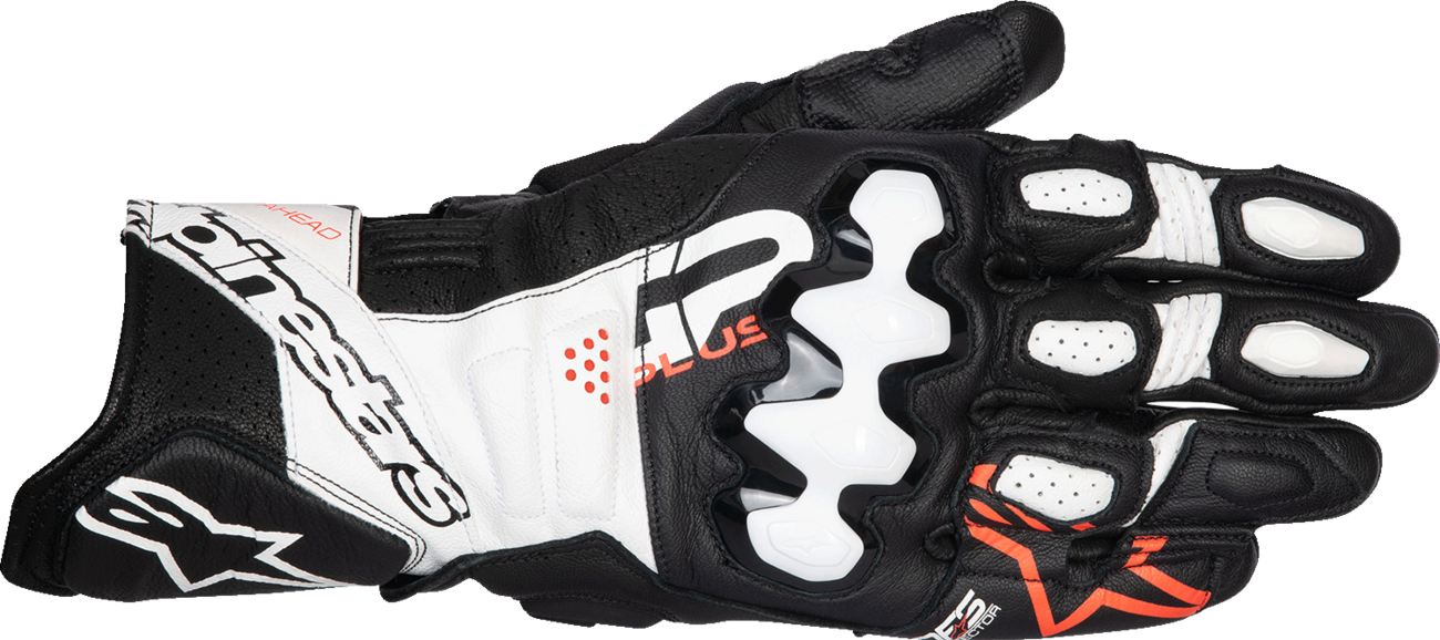Alpinestars GP Plus R V3 Leather Gloves - Black/White/Fluo Red, Size XL (Part #3550825-1231-XL)