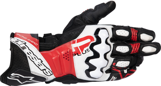 Alpinestars GP Plus R V3 Leather Gloves - Black, White & Bright Red – Medium