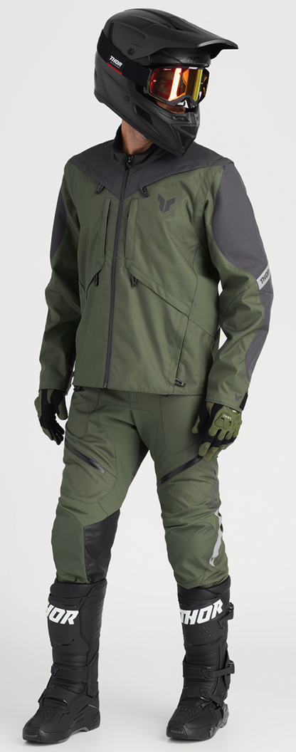 THOR Terrain Jacket - Army/Charcoal, Medium – Durable Waterproof Motorcycle Jacket with Ventilation and Storage