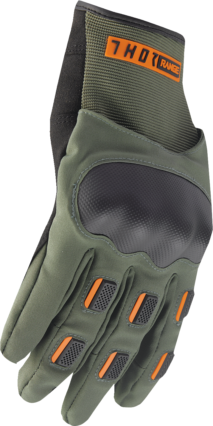 THOR Range Gloves Army/Orange Large - Waterproof and Breathable Motorcycle Gloves with Touchscreen Compatibility