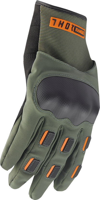 THOR Range Gloves Army/Orange Large - Waterproof and Breathable Motorcycle Gloves with Touchscreen Compatibility