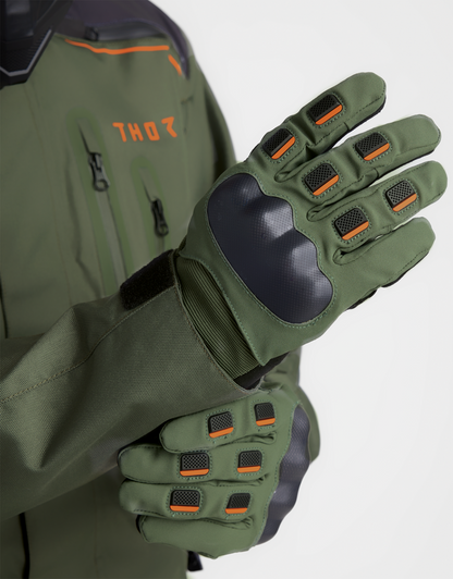 THOR Range Gloves Army/Orange Large - Waterproof and Breathable Motorcycle Gloves with Touchscreen Compatibility