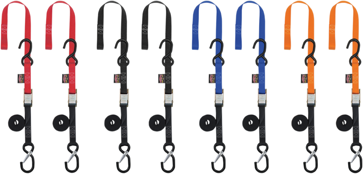 POWERTYE MFG. Soft-Tye Tie-Down Straps with Cam Buckle and S-Hooks, 1 inch x 5.5 feet, Red - Part No. 23621-SR