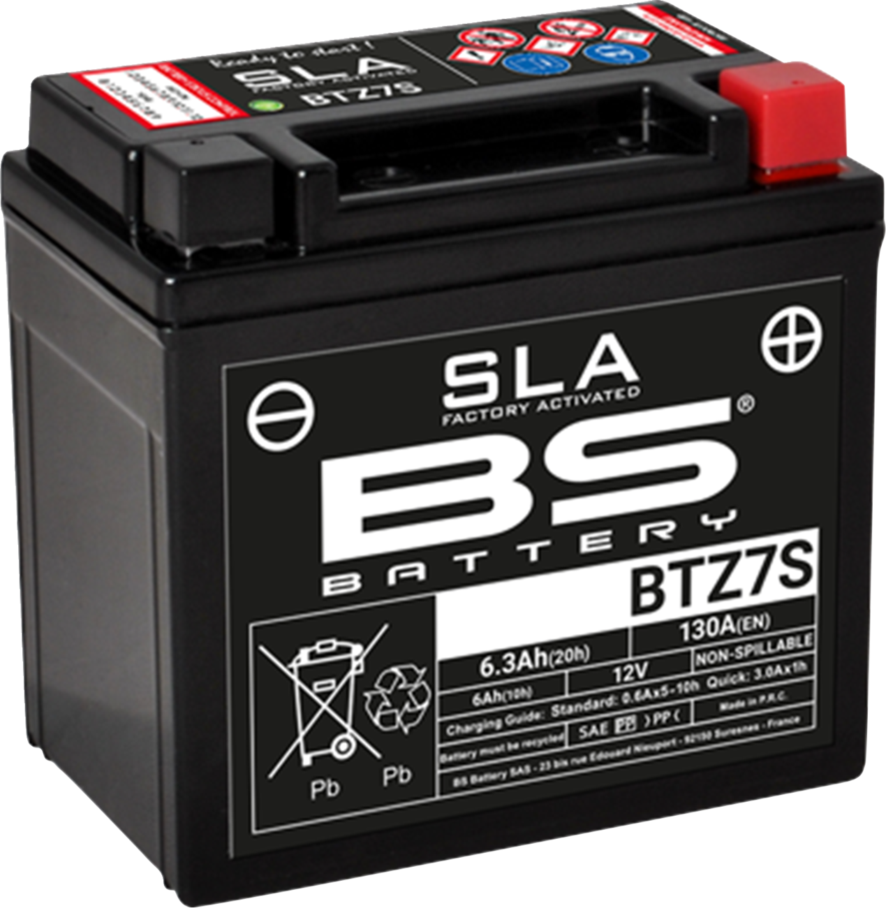 BS BATTERY BTZ7S (YTZ) Absorbed Glass Mat (AGM) Motorcycle Battery - Model 300635-1