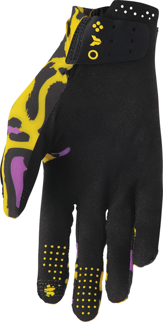 THOR Sportmode Cheetah Gloves – Medium by THOR, Part Number 3330-8575, Yellow and Purple