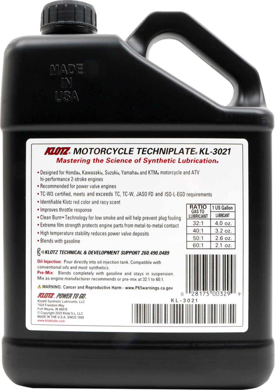 Klotz Oil TC-W 3® 2-Stroke Engine Oil – 1 Gallon, KL-3021, for Off-Road Motorcycles and Powersports Vehicles