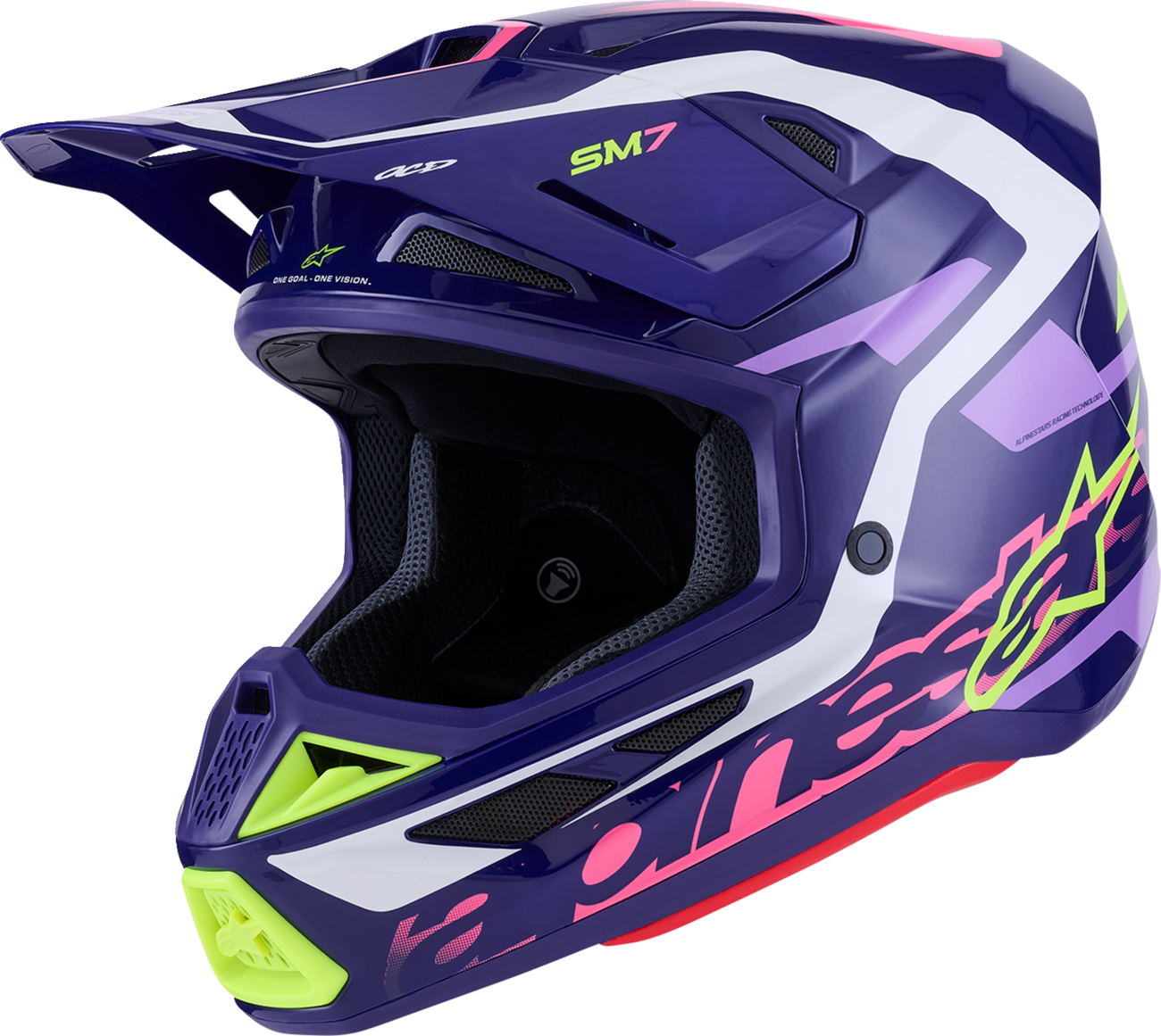 Alpinestars SM7 Helmet - Deed Gloss Purple/Pink Medium - Lightweight Off-Road Racing Helmet with Superior Ventilation and Impact Protection