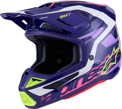 Alpinestars SM7 Helmet - Deed Gloss Purple/Pink Medium - Lightweight Off-Road Racing Helmet with Superior Ventilation and Impact Protection