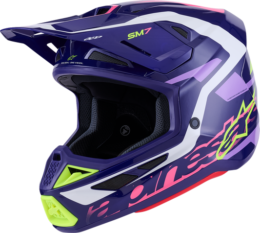 Alpinestars SM7 Helmet - Deed Gloss Purple/Pink Medium - Lightweight Off-Road Racing Helmet with Superior Ventilation and Impact Protection