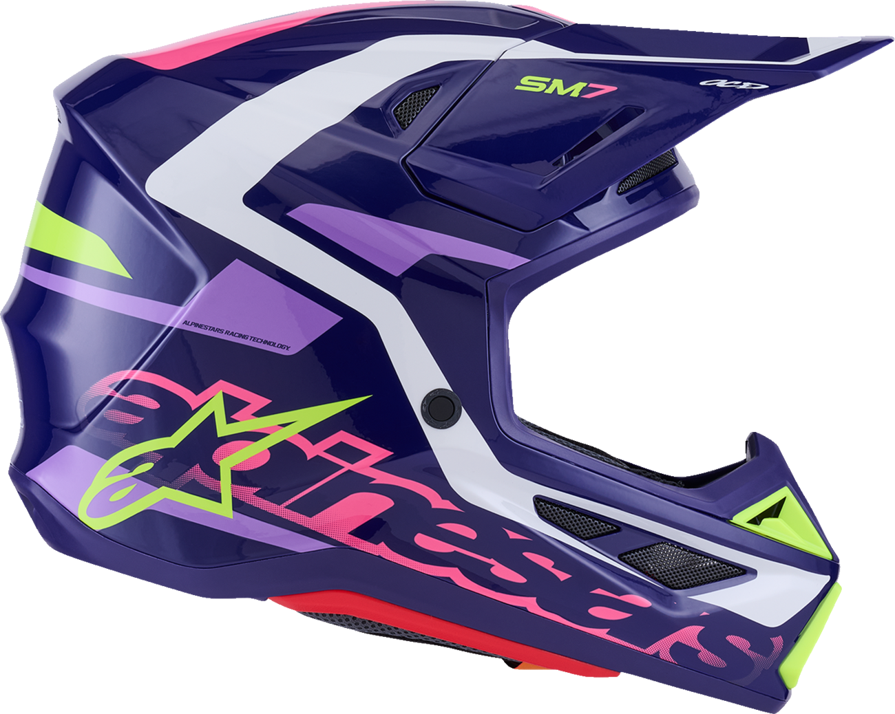 Alpinestars SM7 Helmet - Deed Gloss Purple/Pink Medium - Lightweight Off-Road Racing Helmet with Superior Ventilation and Impact Protection
