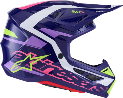 Alpinestars SM7 Helmet - Deed Gloss Purple/Pink Medium - Lightweight Off-Road Racing Helmet with Superior Ventilation and Impact Protection