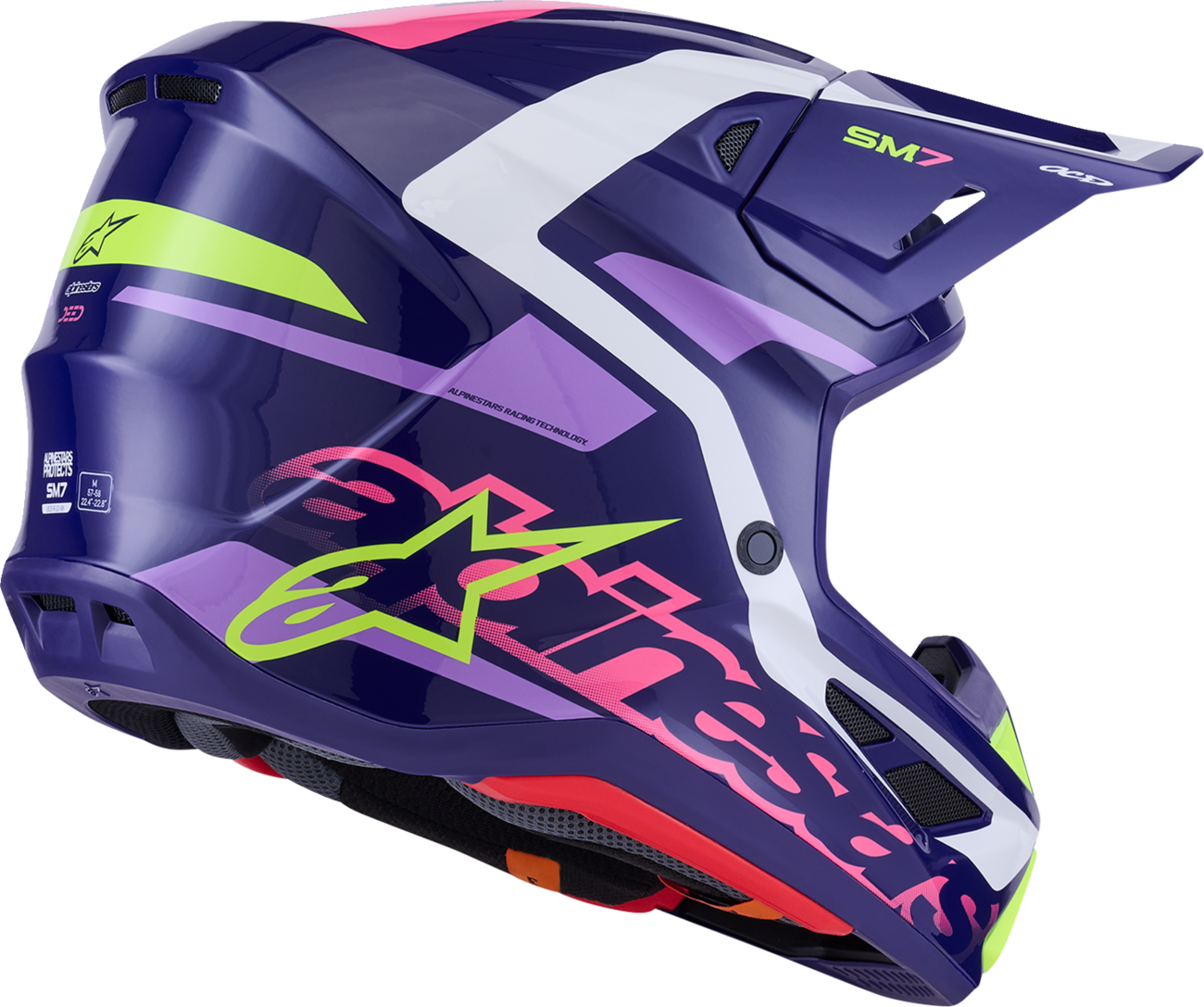 Alpinestars SM7 Helmet - Deed Gloss Purple/Pink Medium - Lightweight Off-Road Racing Helmet with Superior Ventilation and Impact Protection
