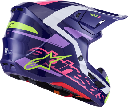 Alpinestars SM7 Helmet - Deed Gloss Purple/Pink Medium - Lightweight Off-Road Racing Helmet with Superior Ventilation and Impact Protection