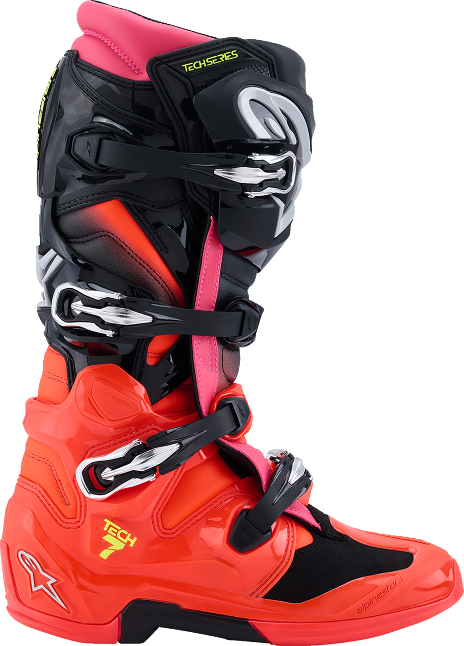 Alpinestars Tech 7 Off-Road Motorcycle Boots - Black, Fluorescent Red & Pink, US 8 / EU 42