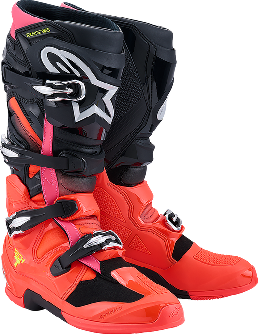 Alpinestars Tech 7 Off-Road Motorcycle Boots – US 14 / EU 49.5, Black, Fluorescent Red & Pink - Part Number 2012025-1576-14