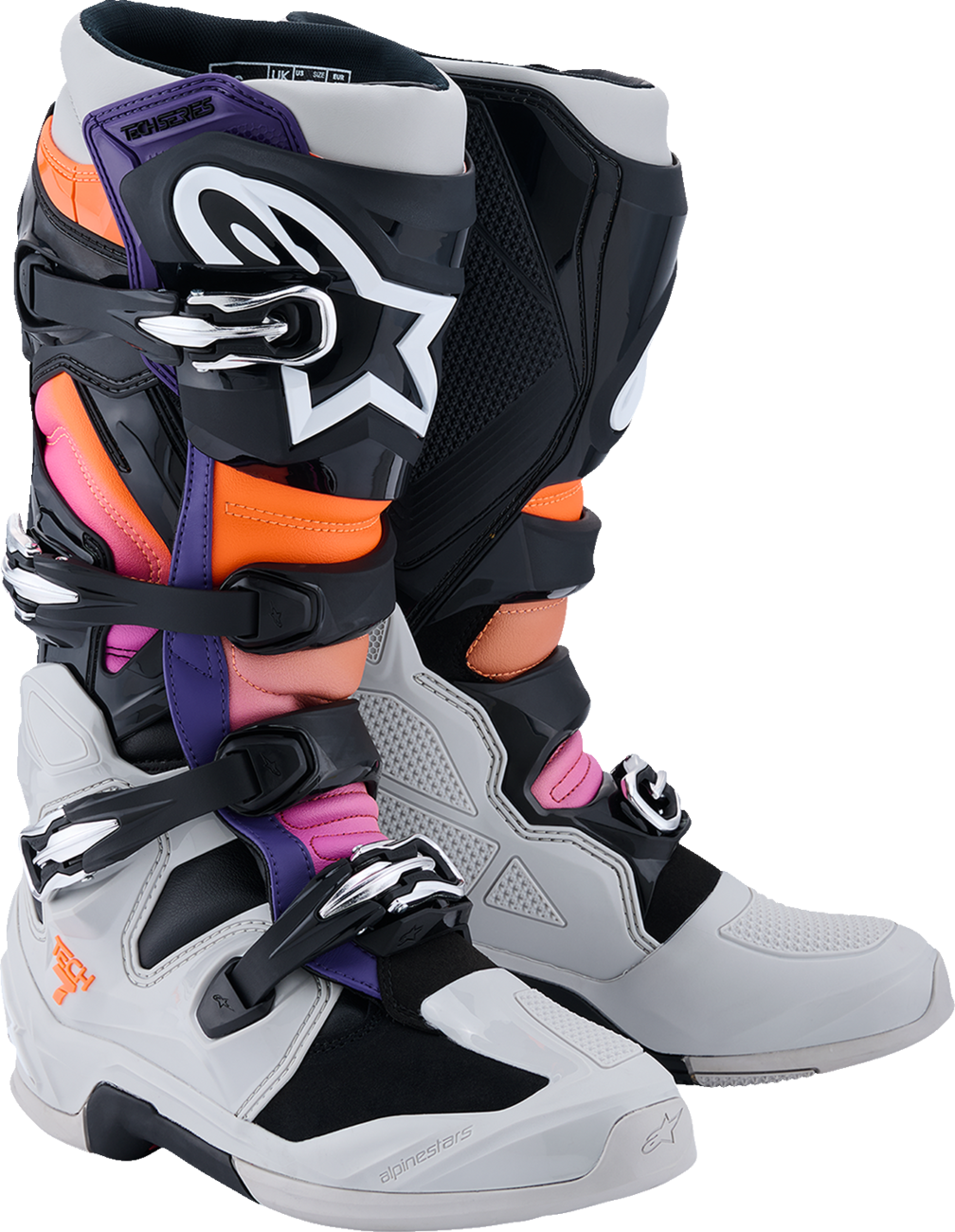 Alpinestars Tech 7 Off-Road Motorcycle Boots - Black, Light Gray, Fluorescent Orange, Magenta - US 13 / EU 48