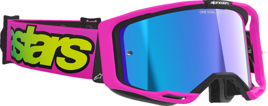 Alpinestars GOGGLES Vision 8 Vista Pink Fluo/Yellow Fluo with Blue Mirror Lens - Part 5100426-3159