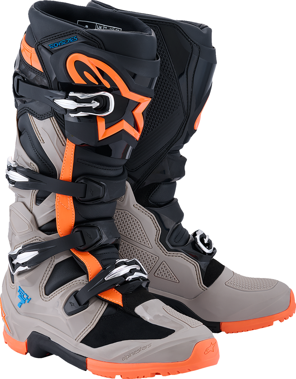 Alpinestars Tech 7 Enduro Boots - Black, Warm Gray & Fluorescent Orange US 8 - Part 2010426-1562-8