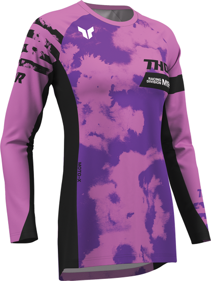 THOR Women's Launchmode Bleach Jersey - Black and Orchid, Size Large - Part Number 2911-0343