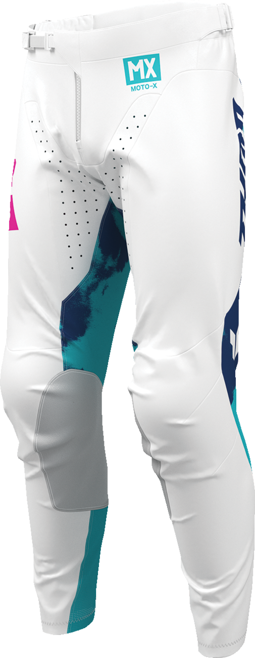 THOR Launchmode Bleach Pants - White and Aqua Men’s Motorcycle Riding Pants (US 44) - Part Number 2901-12320
