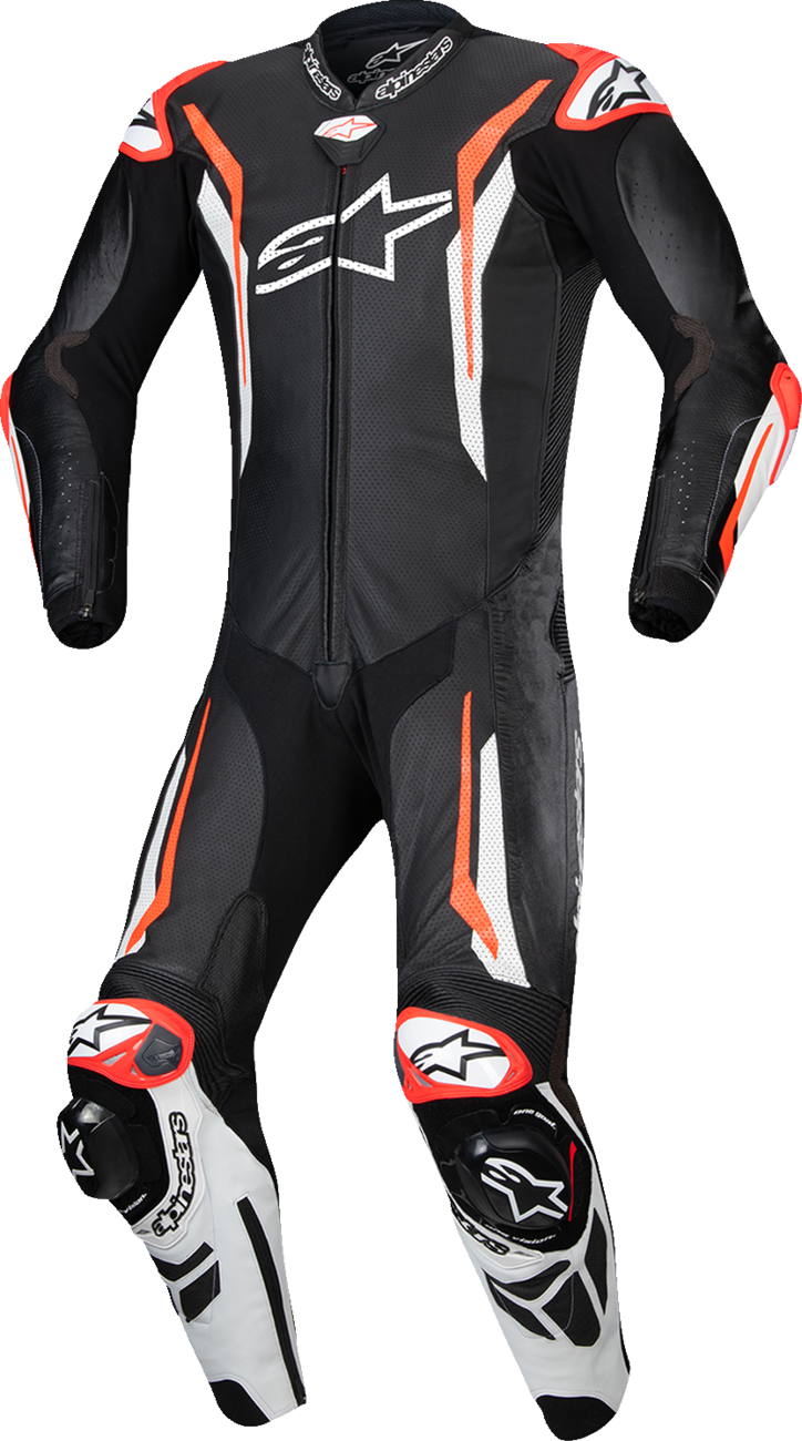 Alpinestars GP Tech v5 1-Piece Leather Suit - Black/White/Red Fluo, US 42 / EU 52 (Part Number 3150226-1231-52)