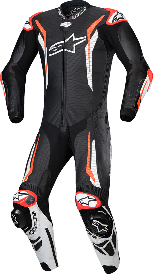 Alpinestars GP Tech v5 1-Piece Leather Suit - Black/White/Red Fluo, US 42 / EU 52 (Part Number 3150226-1231-52)