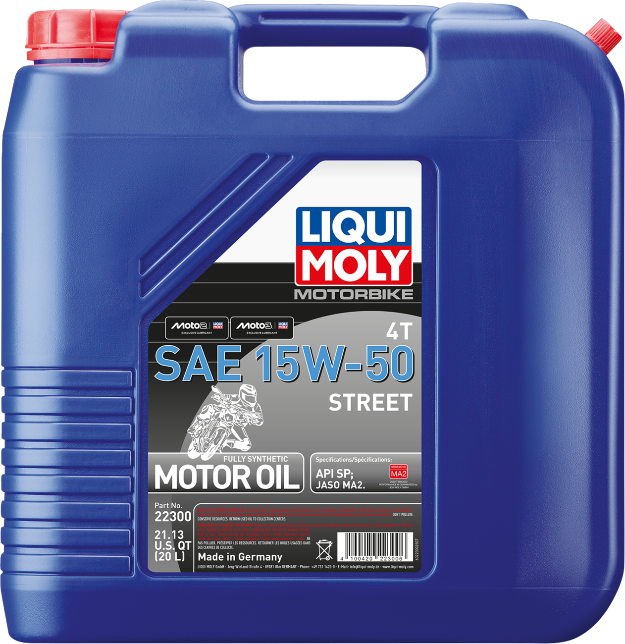 LIQUI MOLY Street 4T 15W-50 Synthetic Motorcycle Oil – 20 Liter (Part No. 22300)