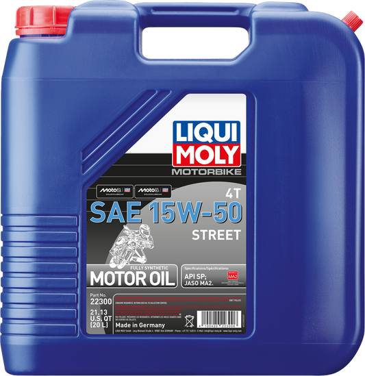LIQUI MOLY Street 4T 15W-50 Synthetic Motorcycle Oil – 20 Liter (Part No. 22300)