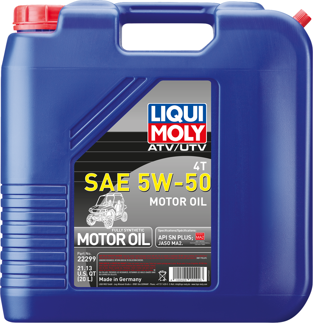 LIQUI MOLY ATV/UTV 4T Engine Oil 5W-50 – 20 Liter Bottle (Part Number 22299)