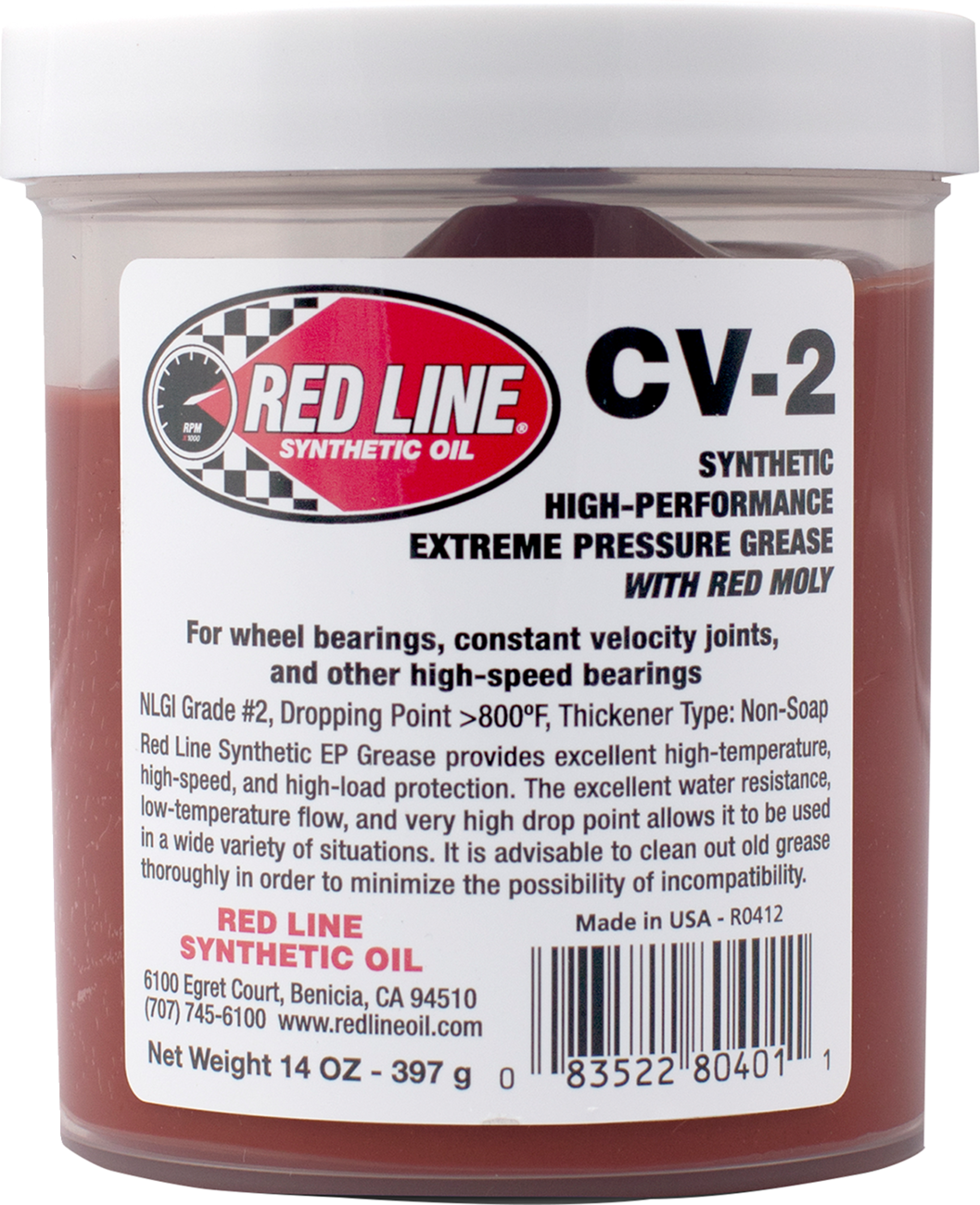Red Line Synthetic Oil CV-2 Grease with Moly – 14 oz Jar Part 80401