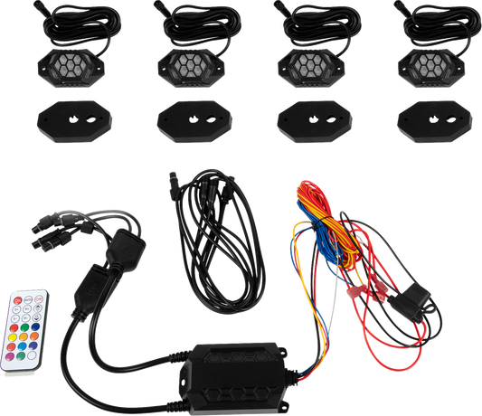 MOOSE OFFROAD Rock Light Kit - RGB with 4 Pods, Part Number 100-3614-PU