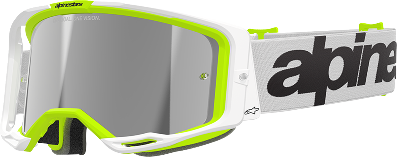 Alpinestars GOGGLES Vision 8 Goggle - White/Yellow Fluo with Silver Mirror Lens, Part 5101325-2501