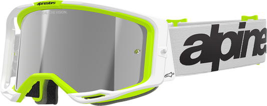 Alpinestars GOGGLES Vision 8 Goggle - White/Yellow Fluo with Silver Mirror Lens, Part 5101325-2501