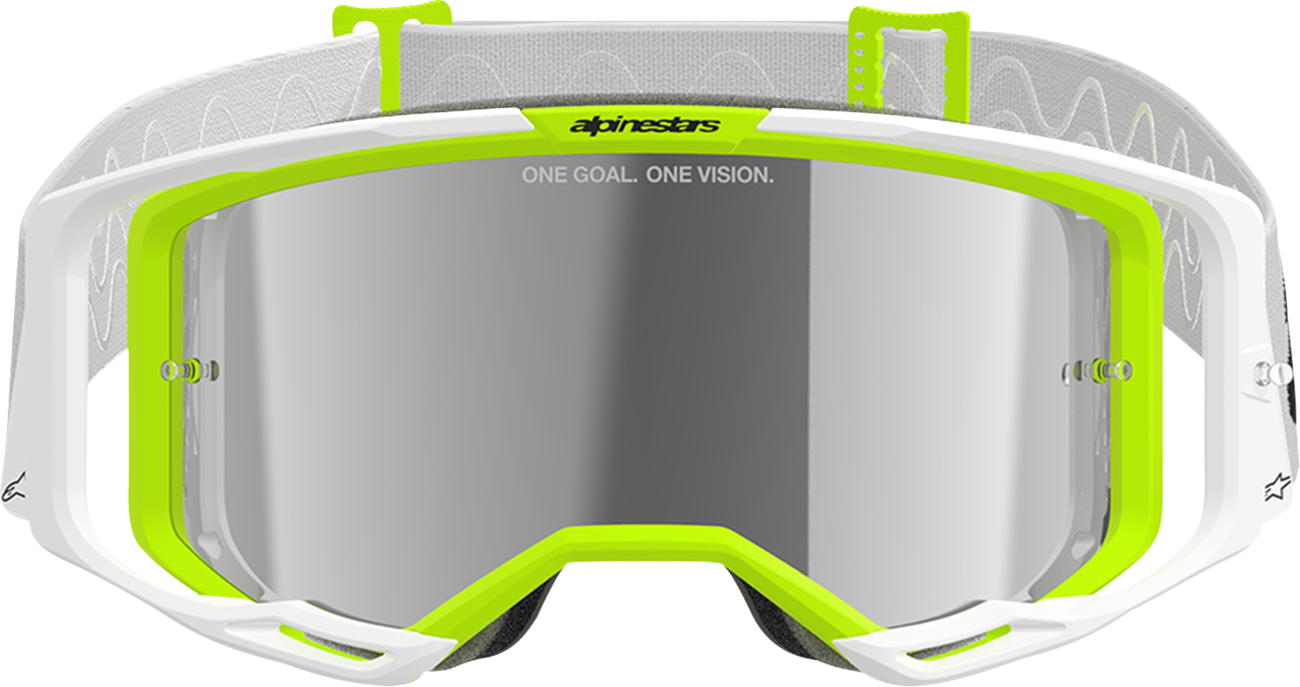 Alpinestars GOGGLES Vision 8 Goggle - White/Yellow Fluo with Silver Mirror Lens, Part 5101325-2501