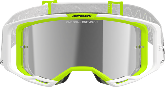 Alpinestars GOGGLES Vision 8 Goggle - White/Yellow Fluo with Silver Mirror Lens, Part 5101325-2501