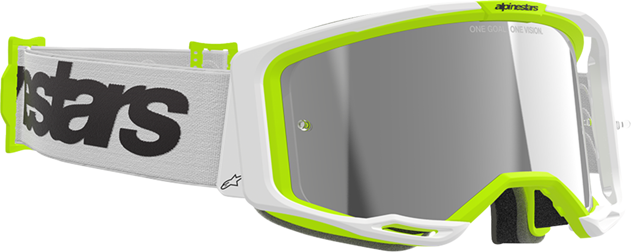 Alpinestars GOGGLES Vision 8 Goggle - White/Yellow Fluo with Silver Mirror Lens, Part 5101325-2501