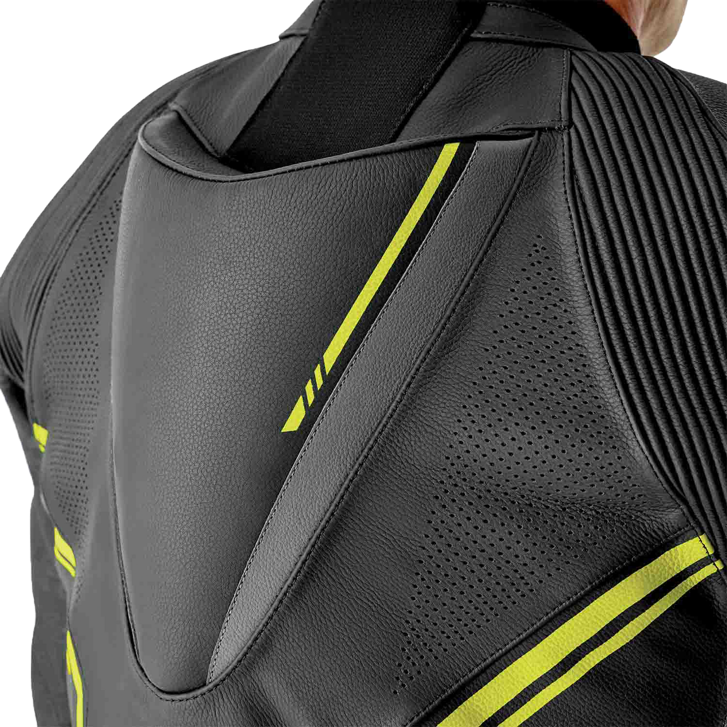 RST S1 D3O Leather Suit with Level 1 Armor - Black, Gray, and Fluorescent Yellow, Size Small