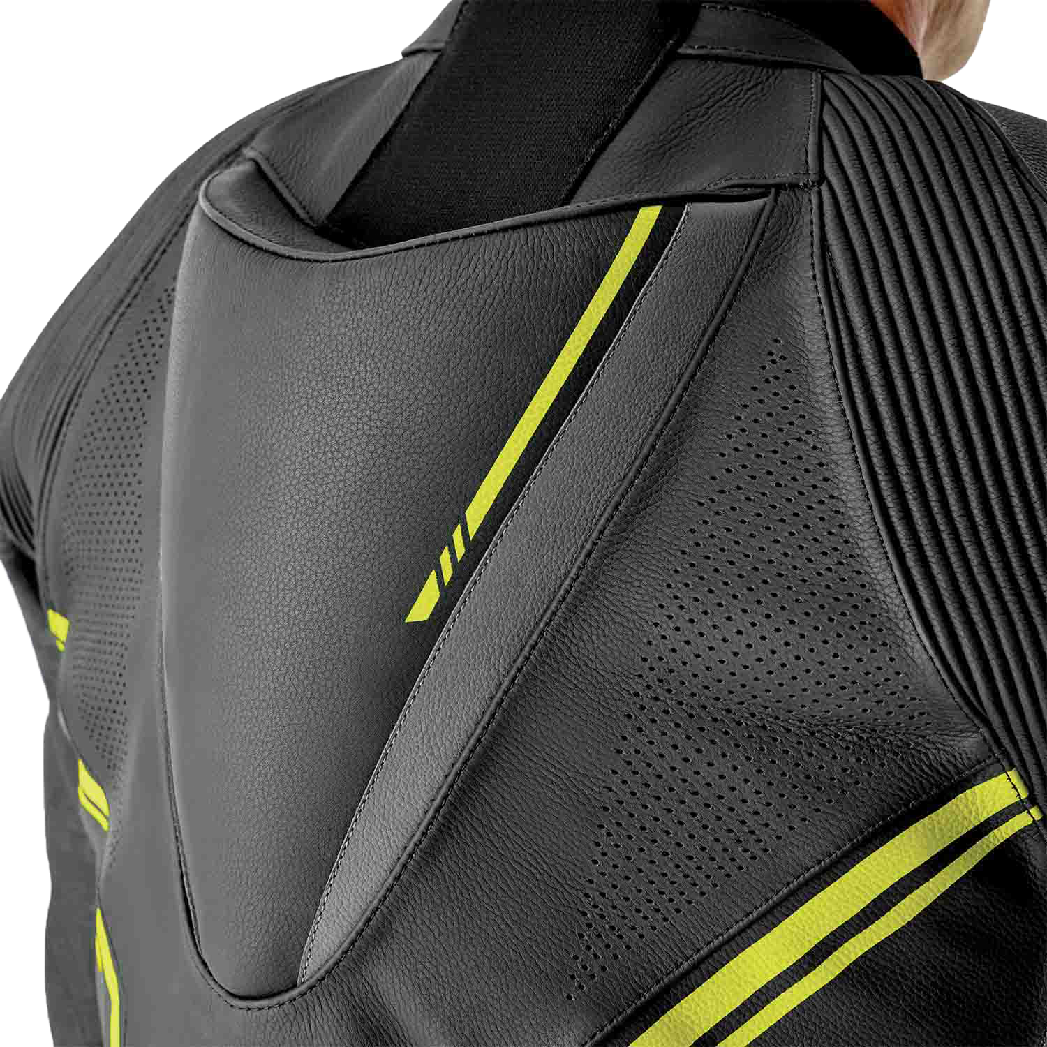 RST S1 D3O Leather Suit with Level 1 Armor - Black, Gray, and Fluorescent Yellow, Size Small