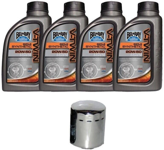Bel-Ray Oil Change Kit HD V-Twin Filter Semi-Syn 20W50 4Qt's & Chrome Filter