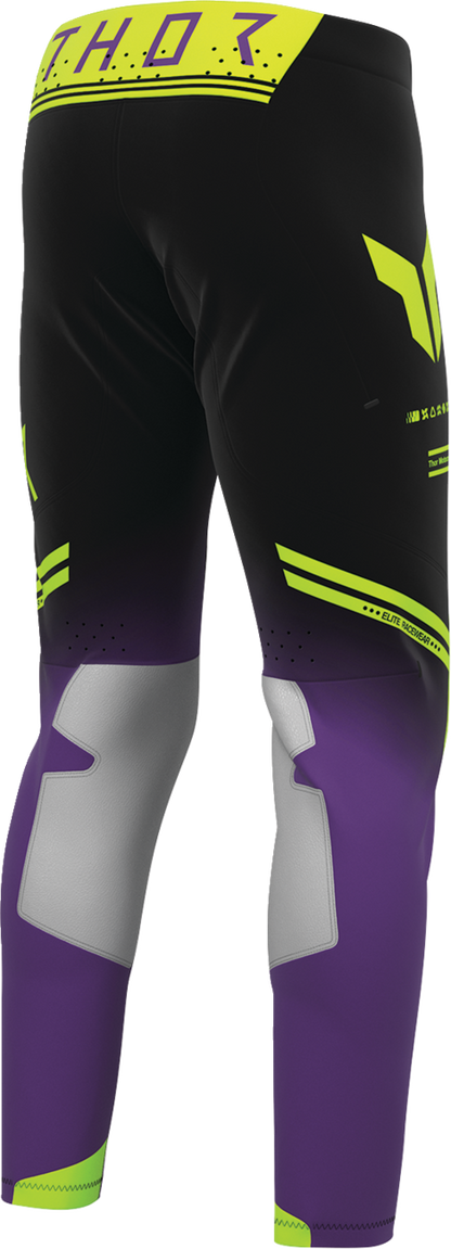 THOR Sportmode Geo Pants - Black/Purple US 29 - Durable 4-Way Stretch MTB Pants with TPU Knee Overlays and Moisture-Wicking Fabric