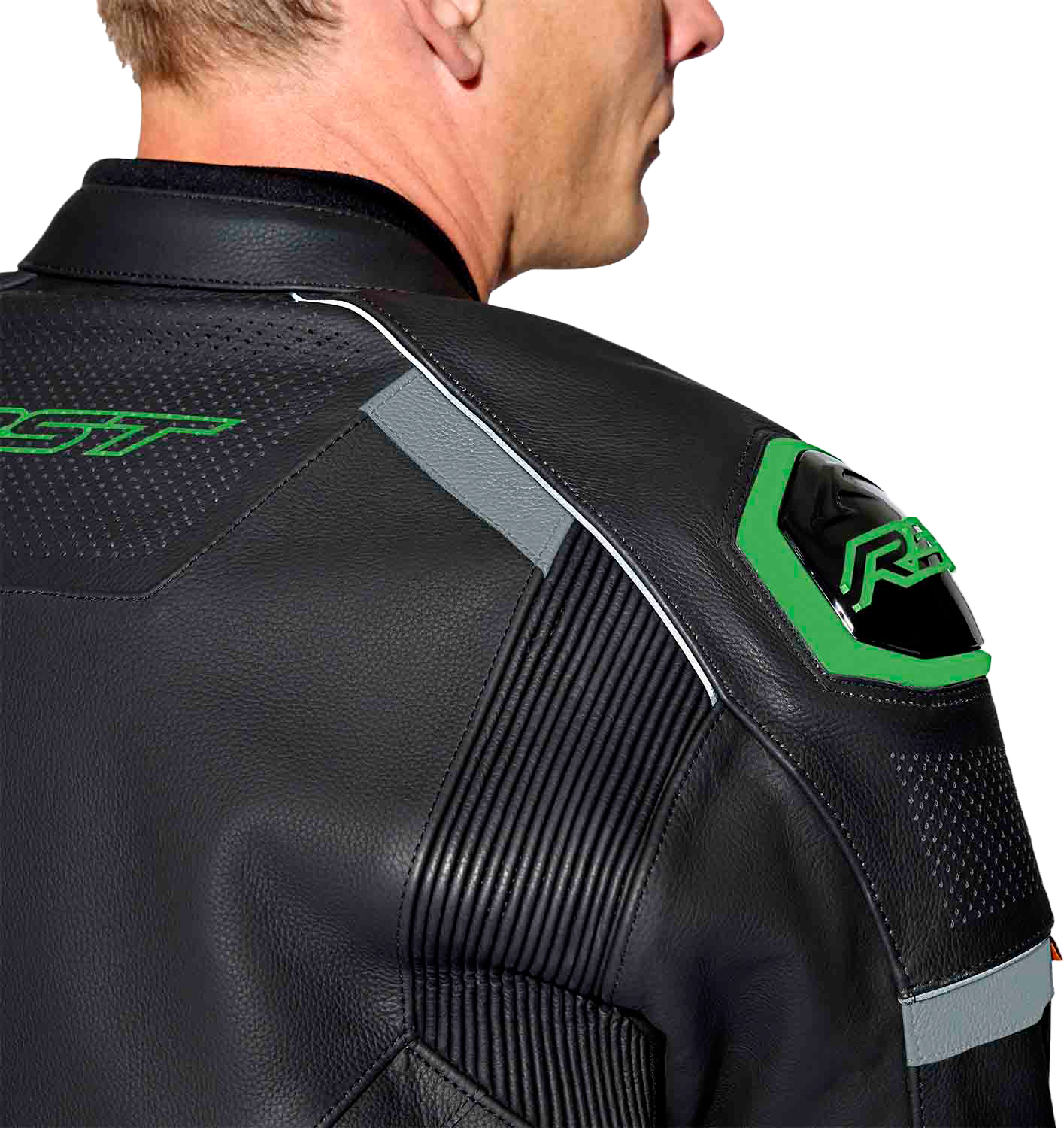 RST S1 D3o Leather Jacket in Black, Gray, and Fluorescent Green - Size Small