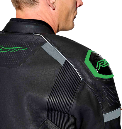 RST S1 D3o Leather Jacket in Black, Gray, and Fluorescent Green - Size Small
