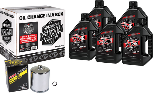 Maxima Synthetic 20W-50 Quick Oil Kit 2017-Up Harley M8 w Chrome Filter