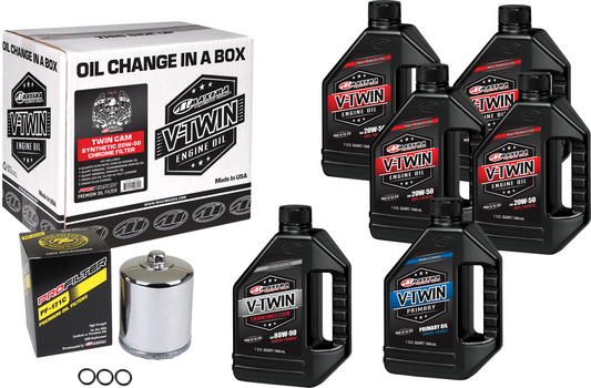 Maxima Synthetic 20W-50 Oil Kit 2000-16 Harley Twin Cam w Chrome Filter