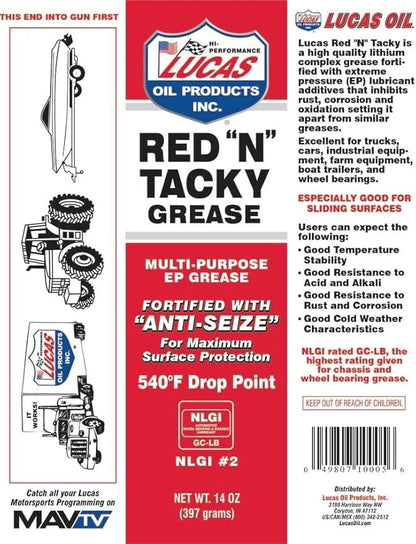 Lucas Oil Red 'N' Tacky Grease - 14 Oz Cartridge 10005-30