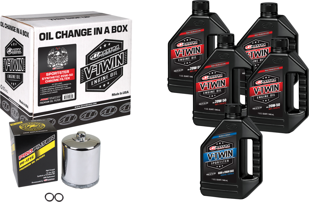 Maxima Synthetic 20W-50 Oil Kit 1986-Up Harley XL Models w Chrome Filter