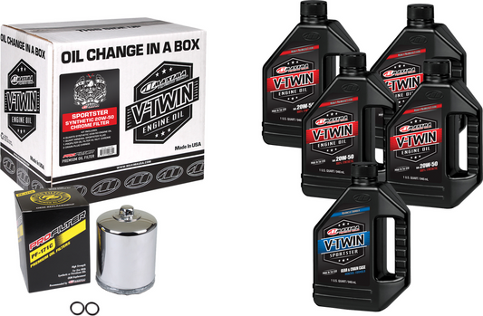Maxima Synthetic 20W-50 Oil Kit 1986-Up Harley XL Models w Chrome Filter