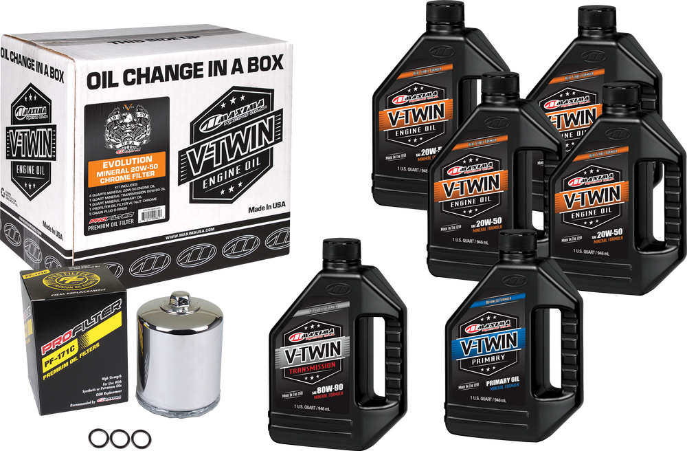 Maxima Mineral 20W-50 Oil Kit 1984-99 Harley EVO Models w Chrome Filter