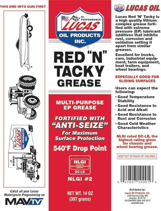 Lucas Oil Red 'N' Tacky Grease - 14 Oz Cartridge 10005-30